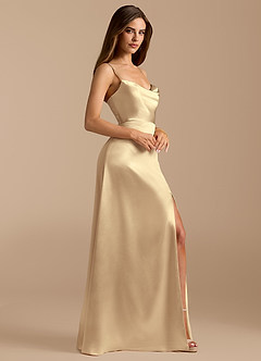 Azazie Erma Robes de demoiselle d'honneur Robe Trapèze en Satiné métallisé Fente Latérale Or image6