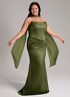 Azazie Sorrel Bridesmaid Dresses Olive Mermaid Strapless Stretch Satin Convertible Dress image3