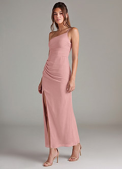 Azazie Eren 신부 들러리 드레스 인어 한쪽 어깨 쉬폰 발목 길이 드레스 image5