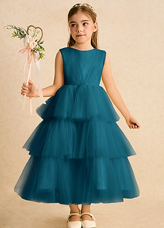 Azazie Marshmallow Robe Demoiselle D'honneur Fillette Robe Princesse en Tulle Arc Bleu Encre image6