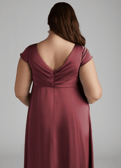 Azazie Allessia Robes de demoiselle d'honneur de maternité Robe Trapèze Plissée Longueur ras du sol Satin extensible image12