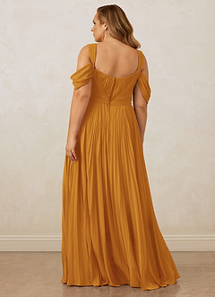 Christian Siriano Bridal for Azazie 1013 Bridesmaid Dresses Butterscotch A-Line Off the Shoulder Chiffon Dress image12