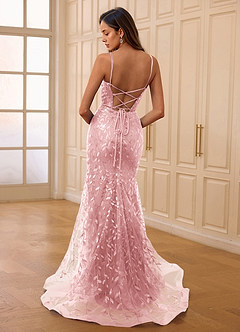 Glazia Blushing Pink Floral Sequined Embroidery Mermaid Prom Dress image2