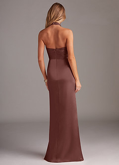 Azazie Jemma Bridesmaid Dresses Espresso Sheath Pleated Stretch Satin Dress image6