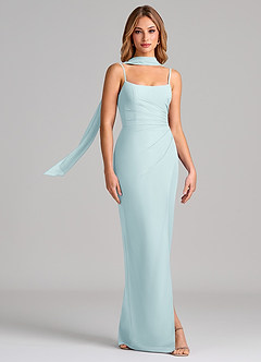 Azazie Calandra Bridesmaid Dresses Sea Glass Sheath Pleated Chiffon Dress image3
