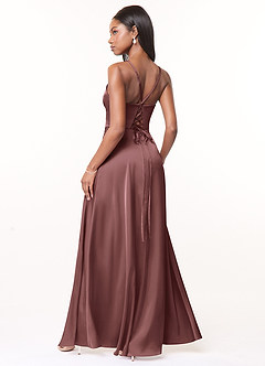 Azazie Maksim Bridesmaid Dresses Vintage Mauve A-Line V-Neck Stretch Satin Dress image2