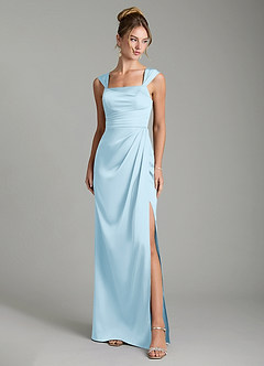 Azazie Filippa Bridesmaid Dresses Sky Blue A-Line Pleated Stretch Satin Dress image1