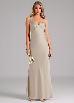 Azazie Kamila Brautjungfernkleider A-Linie Plissee Stretch-Satin Kleid Frost image1