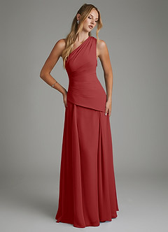 Azazie Holly Bridesmaid Dresses Rust A-Line Corset Chiffon Dress image3
