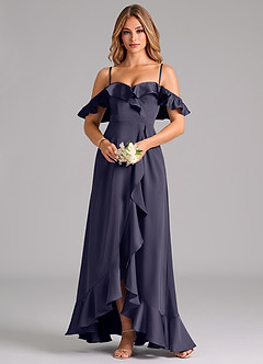 Azazie Lyra Bridesmaid Dresses Stormy A-Line Off the Shoulder Stretch Satin Convertible Dress image5
