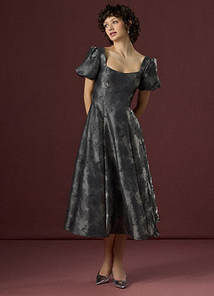 Kalani Charcoal Puff Sleeve Midi Dress image4