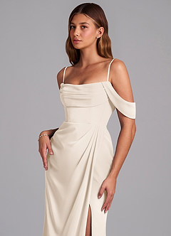 Azazie Johana Bridesmaid Dresses White Alabaster Mermaid Off the Shoulder Chiffon Convertible Dress image14