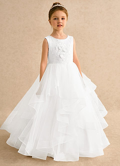 Azazie Claire Robe Demoiselle D'honneur Fillette Robe Princesse en Tulle Perlé Ivoire image1