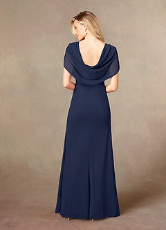 Azazie Luisa vestidos de madre de la novia Vestido de Azul Marino Oscuro de Malla de Sirena con Cuello en V Plisado image2