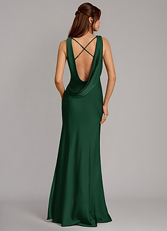 Azazie Cheryl Vestidos de damas de honor Vestido de Verde Oscuro de Satén Elástico de Corte Sirena image5