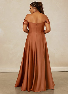 Christian Siriano Bridal for Azazie 1002 Robes de demoiselle d'honneur Robe Trapèze Convertible en Satin extensible Épaule décolletée Cuivre image16