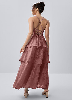 Gabriddy Stoffig Roze Jacquard korsetjurk met ruches image2