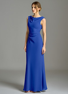 Azazie Kieryn Bridesmaid Dresses Royal Blue Mermaid Pleated Chiffon Dress image3