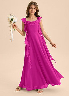 Azazie Carmin Junior Klä av A-Line i Chiffong Rynkad image4