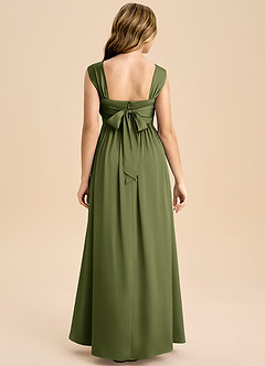 Azazie Hattie Junior A-Linie Plissee Stretch-Satin Kleid Olivgrün image2
