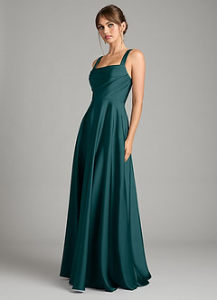 Azazie Shaude Bridesmaid Dresses Pine A-Line Pleated Stretch Satin Dress image5