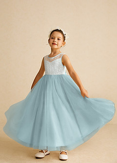 Azazie Tay Flower Girl Dresses Mist A-Line Sequins Tulle Dress image6