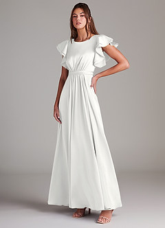 Azazie Daphne Bescheiden Bruidsmeisjekleding A-Lijn Ruches Stretch Satijn Vloerlengte Jurk image4