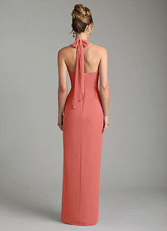 Azazie Arnelle Bridesmaid Dresses Salmon Pink Sheath Pleated Chiffon Dress image2