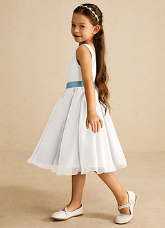 Azazie Elina Flower Girl Dresses Ivory Moody Blue A-Line Sleeveless Chiffon Dress image4