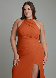 Azazie Jemma Brautjungfernkleider Etui Plissee Chiffon Kleid Gebranntes Orange image13