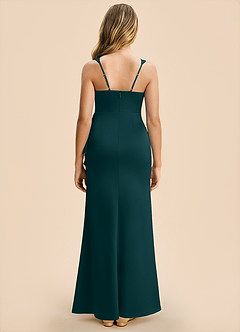 Azazie Adrienne Junior Pine Sheath Pleated Stretch Satin Dress image2