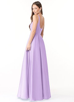 Azazie Neve Vestidos de damas de honor Vestido de Lila de Satén Elástico de Corte Princesa con Con bolsillos image4