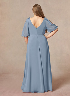 Azazie Bronwyn Mother of the Bride Dresses Dusty Blue A-Line V-Neck Ruched Chiffon Dress image7