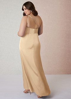 Azazie Mika Bridesmaid Dresses Champagne Sheath One Shoulder Stretch Satin Dress image11