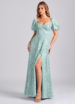 Azazie Mirian Bridesmaid Dresses Mist A-Line Sweetheart Neckline Floral Burnout Dress image4