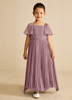 Azazie Bun Bun Flower Girl Dresses Dusty Rose A-Line Pleated Chiffon Dress image3