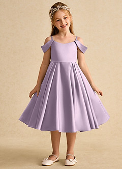 Azazie Favia Flower Girl Dresses Frosted Lilac A-Line Off the Shoulder Matte Satin Dress image2