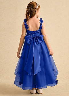 Azazie Tweety Robe Demoiselle D'honneur Fillette Robe Trapèze en Tulle Dentelle Bleu Roi image2
