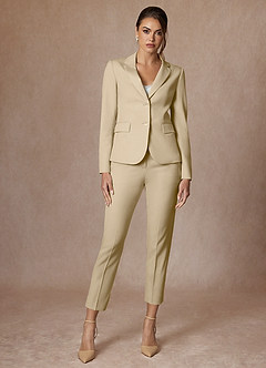 front Whitney Champagne Structured Stretch Cropped Dress Pants