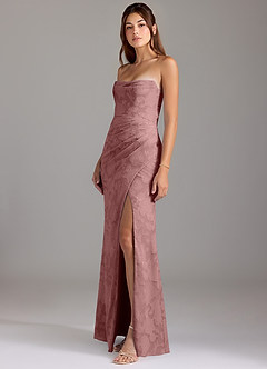Azazie Leonis Bridesmaid Dresses Dusty Rose Sheath Strapless Floral Burnout Convertible Dress image5