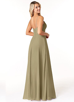 Azazie Moira Robes de demoiselle d'honneur Robe Trapèze en Mousseline de soie Décolleté Vert Mousse image5