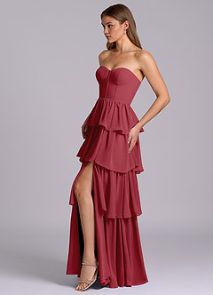Azazie Faye Bridesmaid Dresses Pomegranate A-Line Sweetheart Neckline Chiffon Dress image3