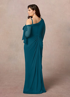 Azazie Marna Final Sale Ink Blue Sheath One Shoulder Mesh Dress image9