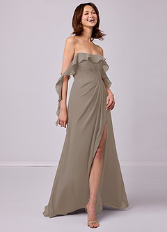 Barbie ♥ Azazie Bridesmaid Dresses Taupe A-Line Off the Shoulder Chiffon Convertible Dress image5