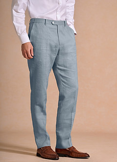 front Harrison Blu Polveroso Pantaloni eleganti in lino 100%