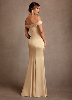 Azazie Boone Final Sale Champagne Mermaid Off the Shoulder Stretch Satin Dress image3
