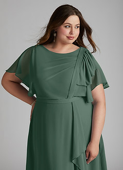 Azazie Aaliyah vestidos de dama de honor modestos Vestido de Corte En A Plisado Scoop Hasta el suelo Gasa image11