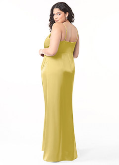 Azazie Maci Bridesmaid Dresses Canary A-Line V-Neck Pleated Stretch Satin Dress image7