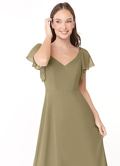 Azazie Syenna Robes de demoiselle d'honneur Robe Trapèze en Mousseline de soie Rayé Vert Mousse image5