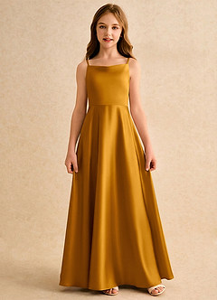 Azazie Joella Girls Formal vestidos de niña de las flores Vestido de Caramelo de Satén Elástico de Corte en A con Plisado image4